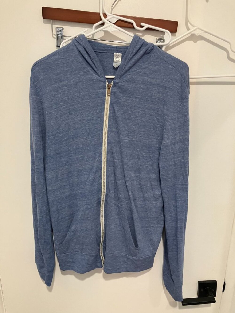 Alternative Apparel Men's Full Zip Hoodie, Light Blue, Size Medium